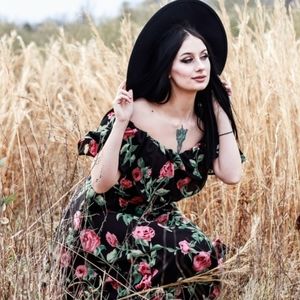 Rebel Love Black Pink Floral Maxi Dress Large